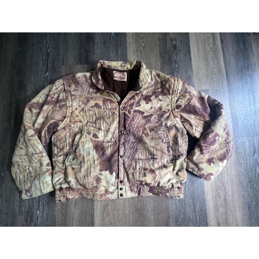 Pella Products Camo Hunting Jacket Mens‎ XL Brown Leaf Camouflage Quilted Lined